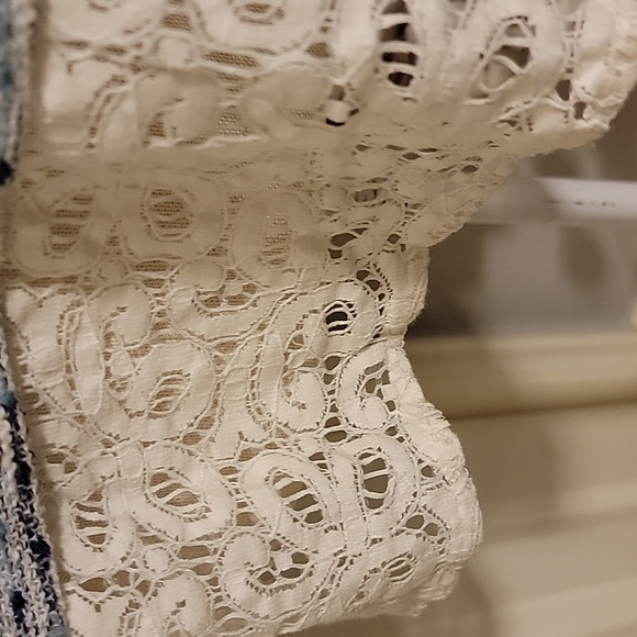 Van Heusen Blue and White Knit Sweater With Lace Hem - Picture 2 of 6